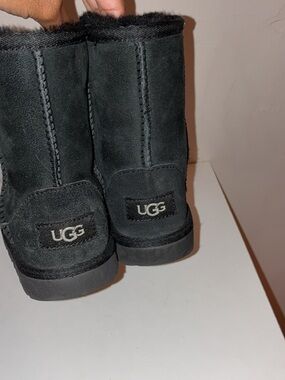 UGG Black Short Suede Boot with Shearling Trim